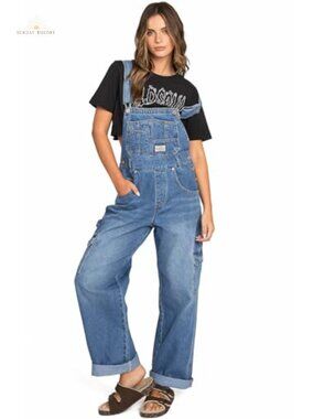 Women's Denim Overalls Jumpsuit - 90s Workwear Style, Adjustable Bib & Braces